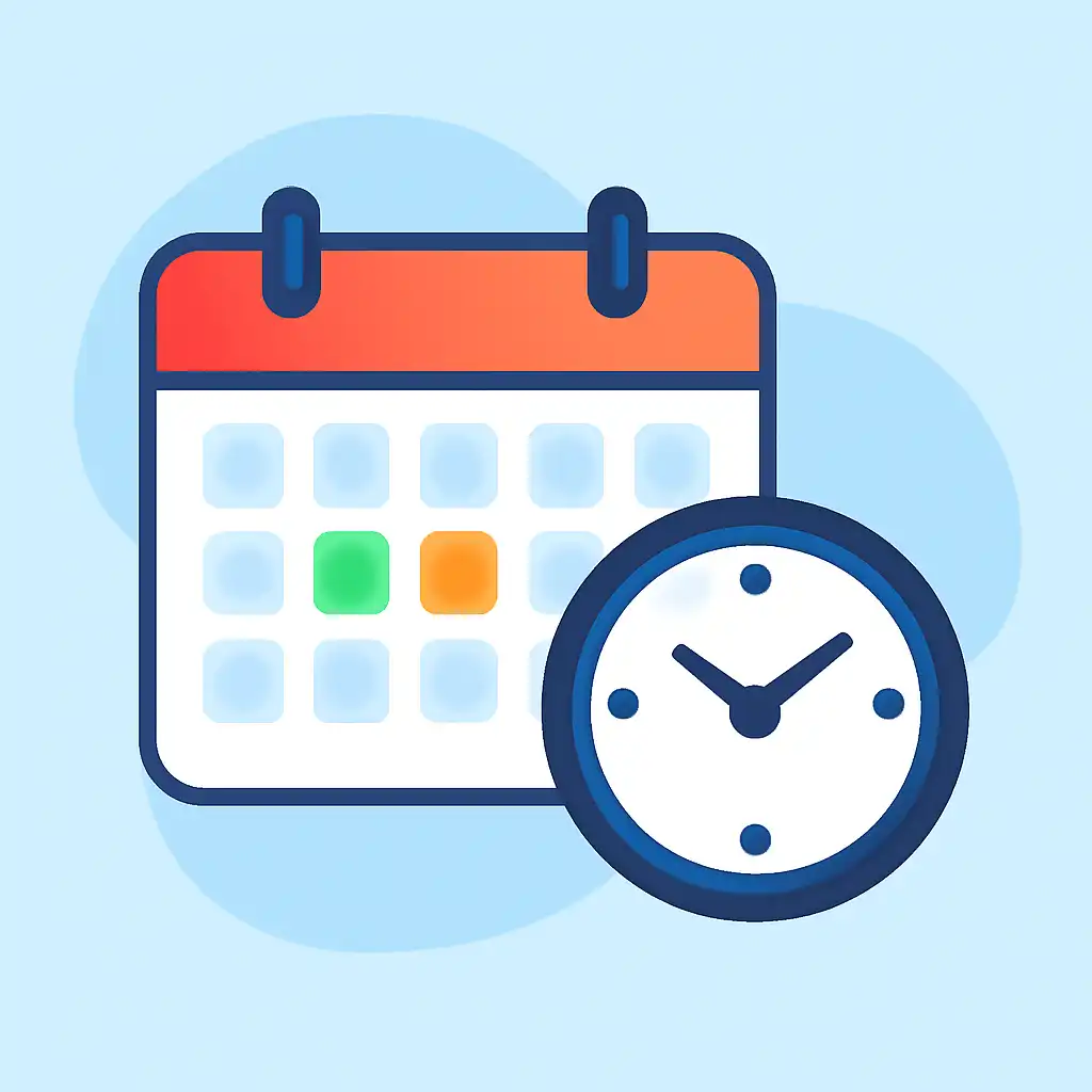 Calendar with clock: TC Game timing and schedule visual